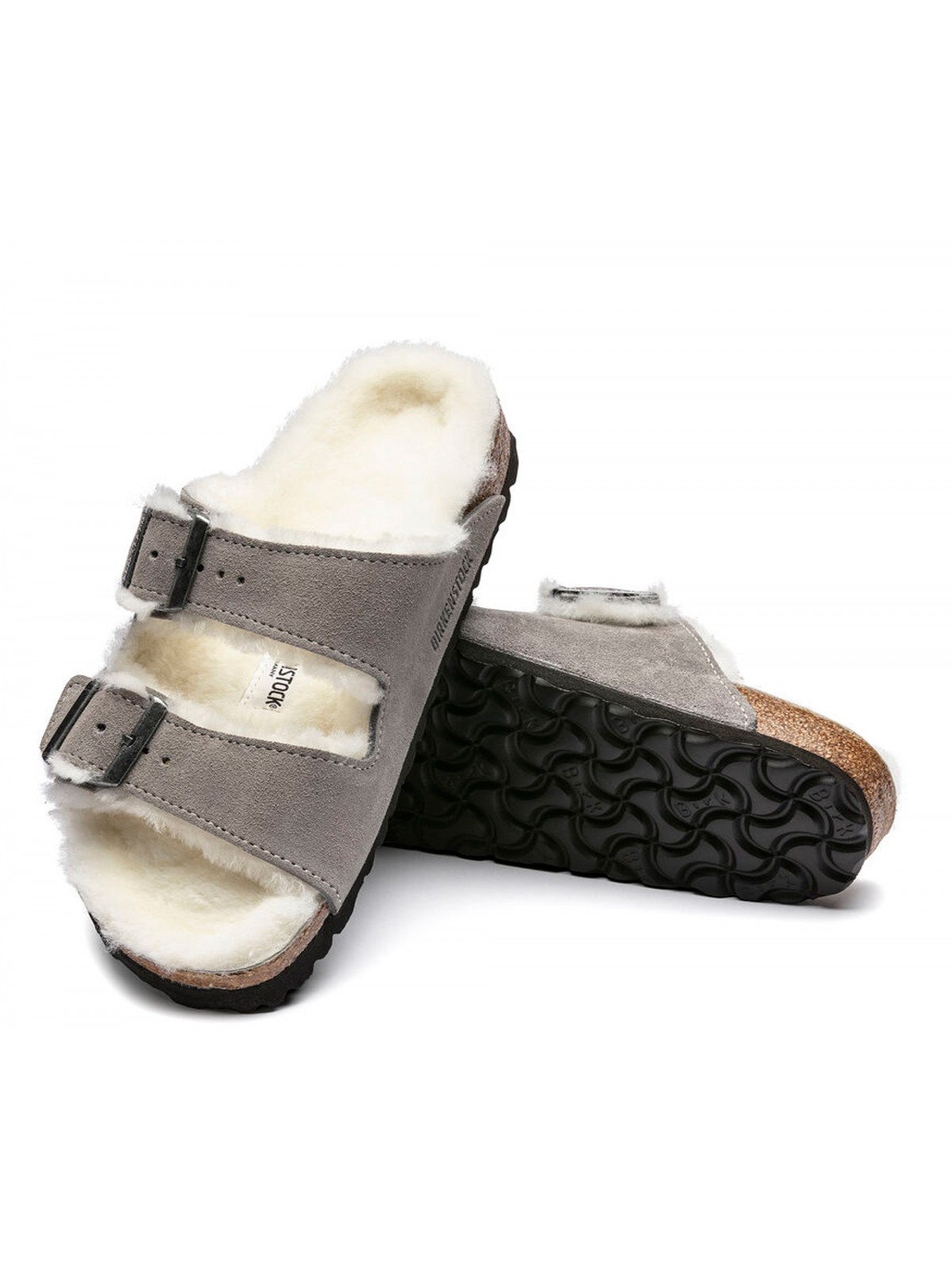 Birkenstock Arizona Suède Stone Coin en fourrure d'agneau