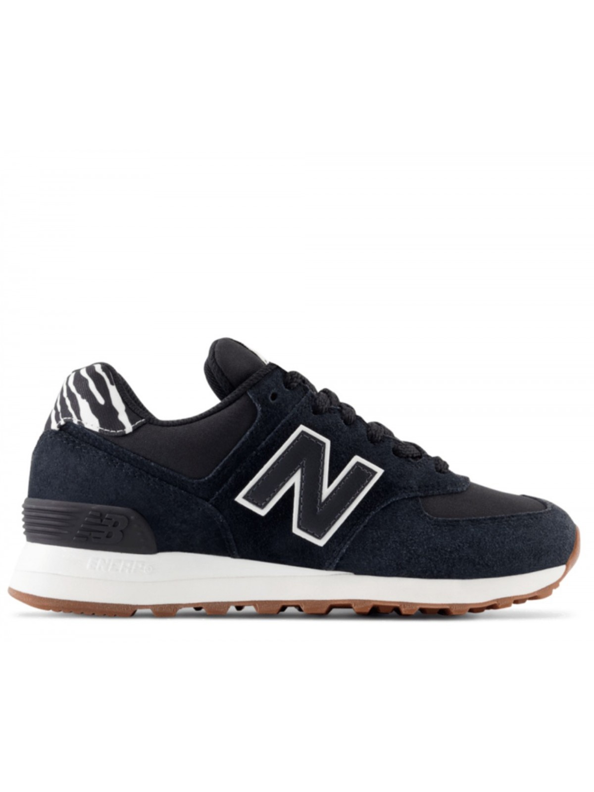 New Balance WL574 suède noir arrière zèbre / léopard