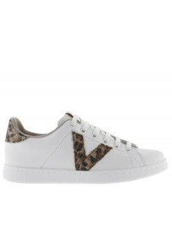 Victoria Tenis cuir blanc leopard