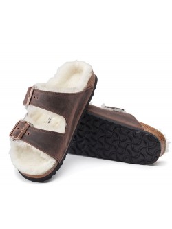 Birkenstock Arizona Cuir Habana en fourrure d'agneau