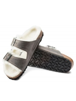 Birkenstock Arizona Cuir iron en fourrure d'agneau
