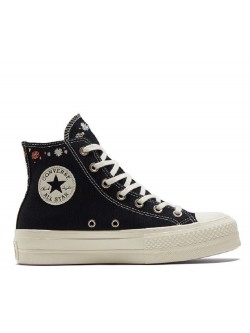 Converse Chuck Taylor all star Lift toile plateforme brode floral noir