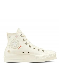 Converse Chuck Taylor all star Lift toile plateforme brode floral ecru