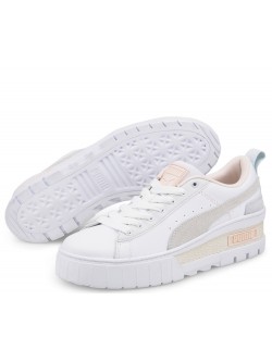 Puma Mayze Wedge cuir Pastel blanc / gris