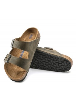 Birkenstock Arizona Cuir huilé faded kaki Lit de pied souple