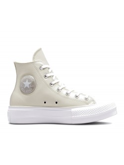 Converse Chuck Taylor all star Lift cuir plateforme patch beige